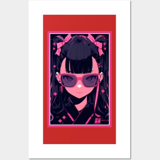 Aesthetic Anime Girl Pink Rosa Black | Quality Aesthetic Anime Design | Premium Chibi Manga Anime Art Posters and Art